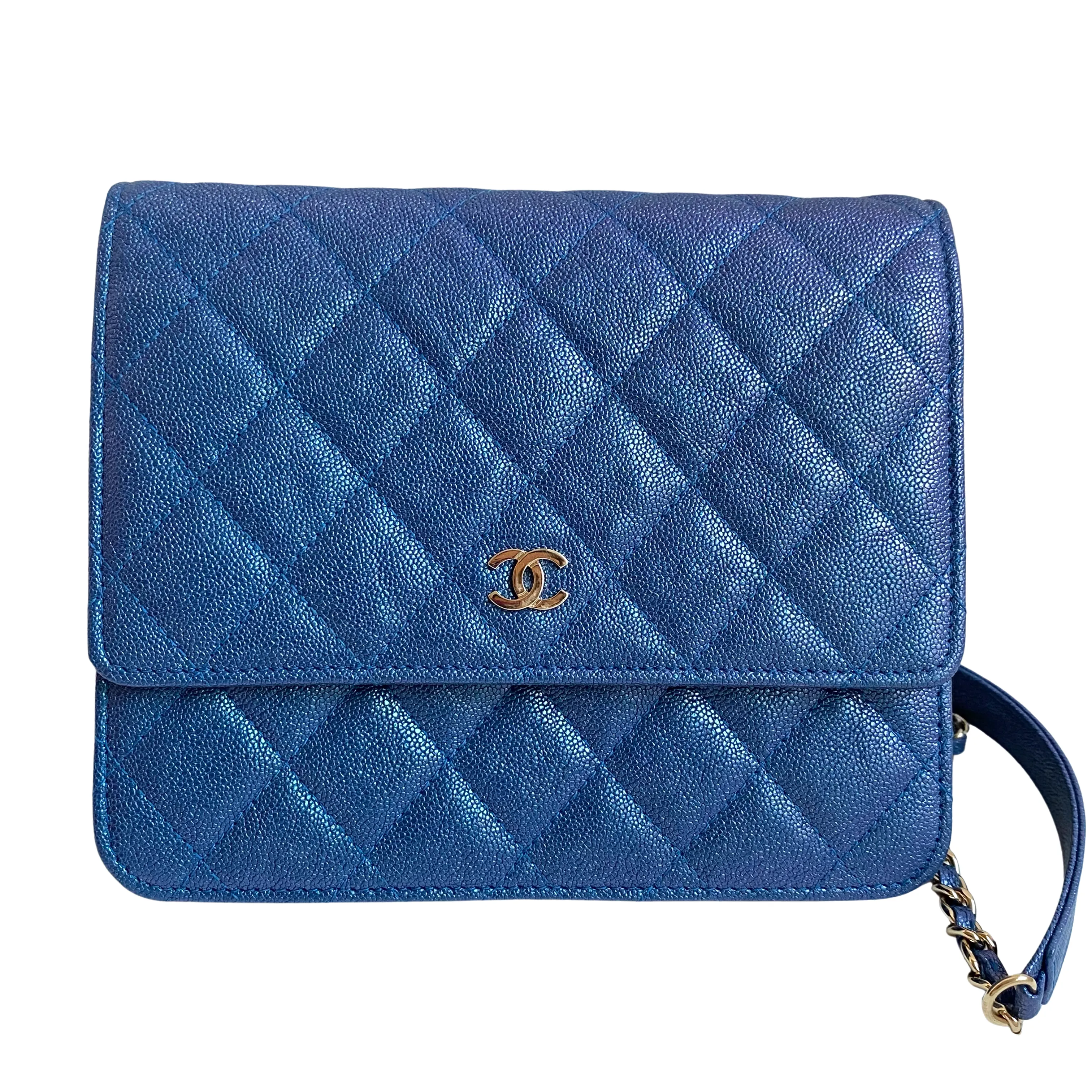 Square Wallet On Chain WOC in 19S Iridescent Blue Caviar