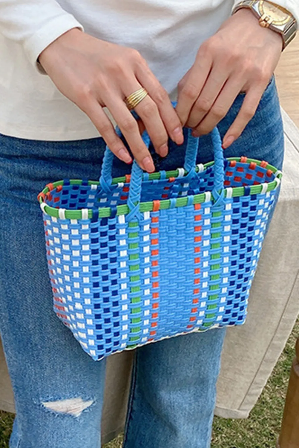 Square Woven Basket Tote Bag 19*12*18cm