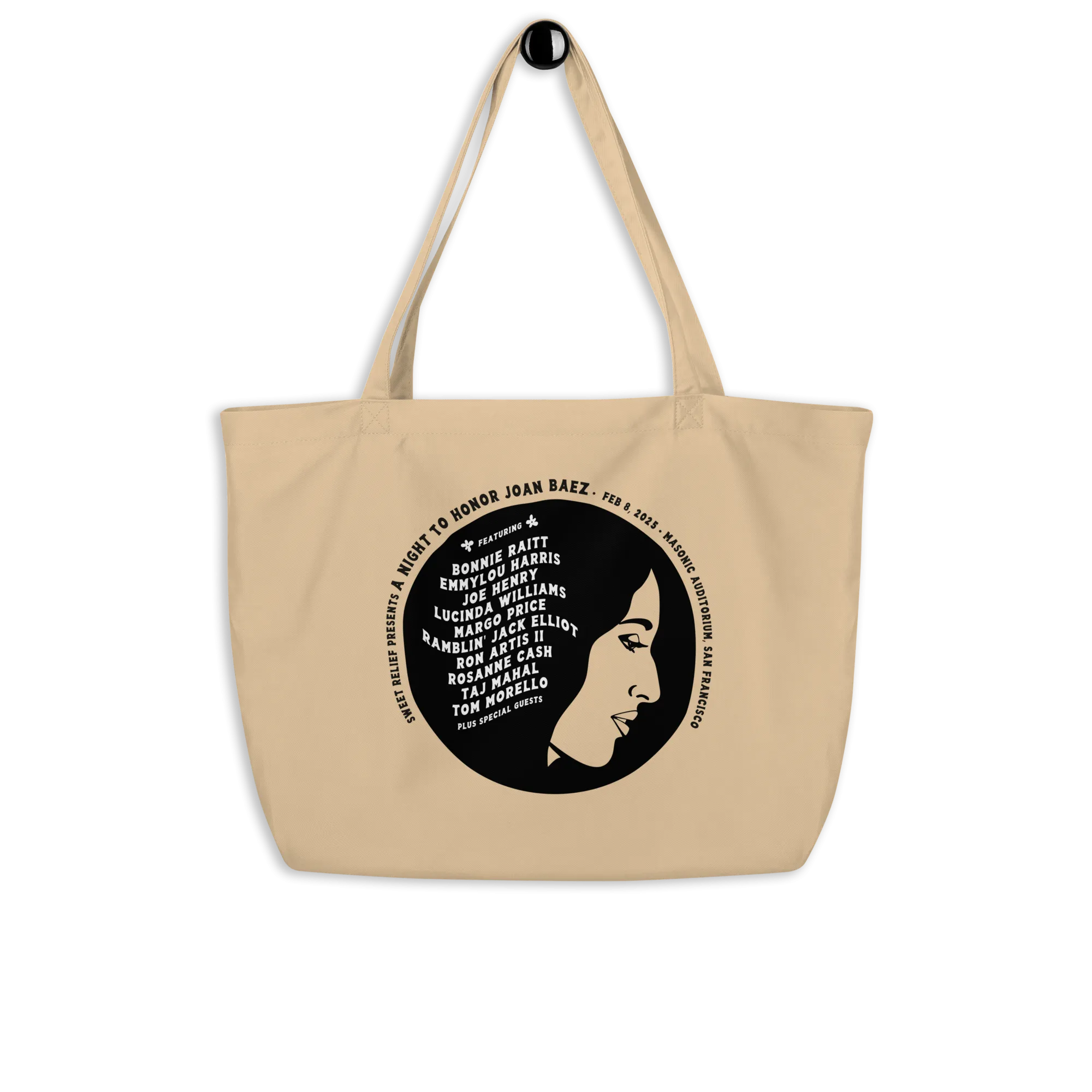SR Joan Baez 'Circle Logo' Large Organic Tote