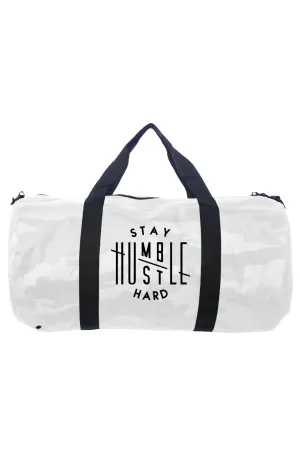 Stay Humble Hustle Hard White Camo Duffel