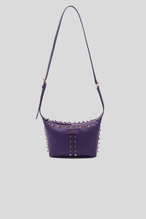 Studs Lucine Small Shoulder Bag Tumbled Leather - Dark Violet