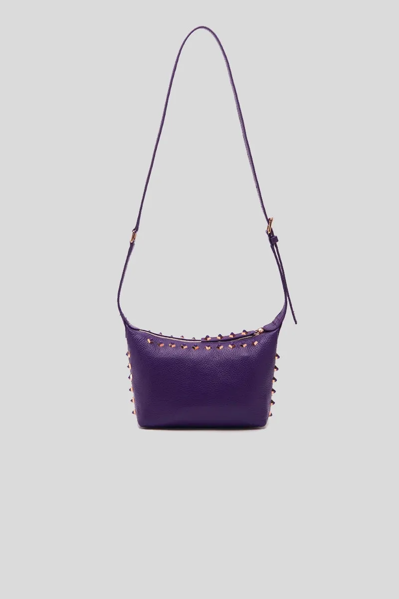Studs Lucine Small Shoulder Bag Tumbled Leather - Dark Violet