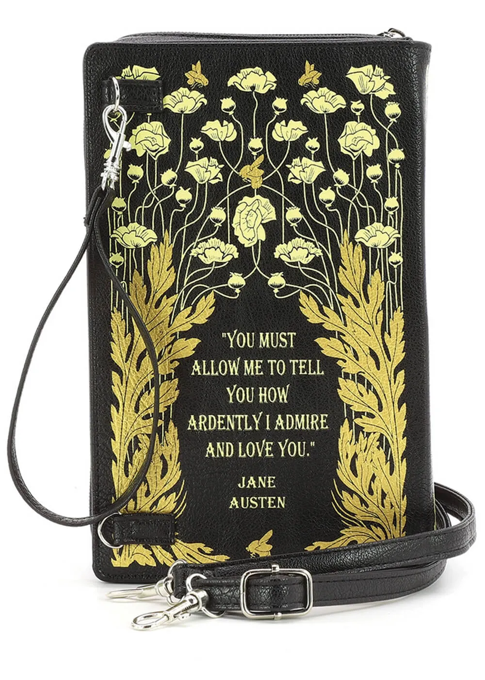 Succubus Bags Pride and Prejudice Floral Book Bag Black