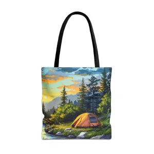 Sunset Mountain Retreat Tote Bag - Carry the Serenity of Camping Next to a Mountain Stream with You! Available in 3 sizes.