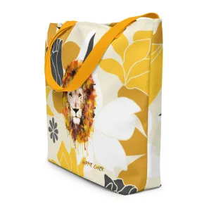 Tan Flowers Tote Bag