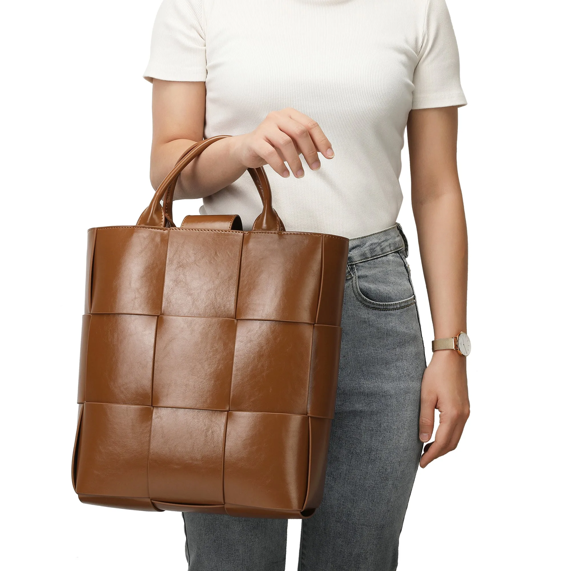 Tiffany & Fred  Woven Leather Top-handle Tote bag