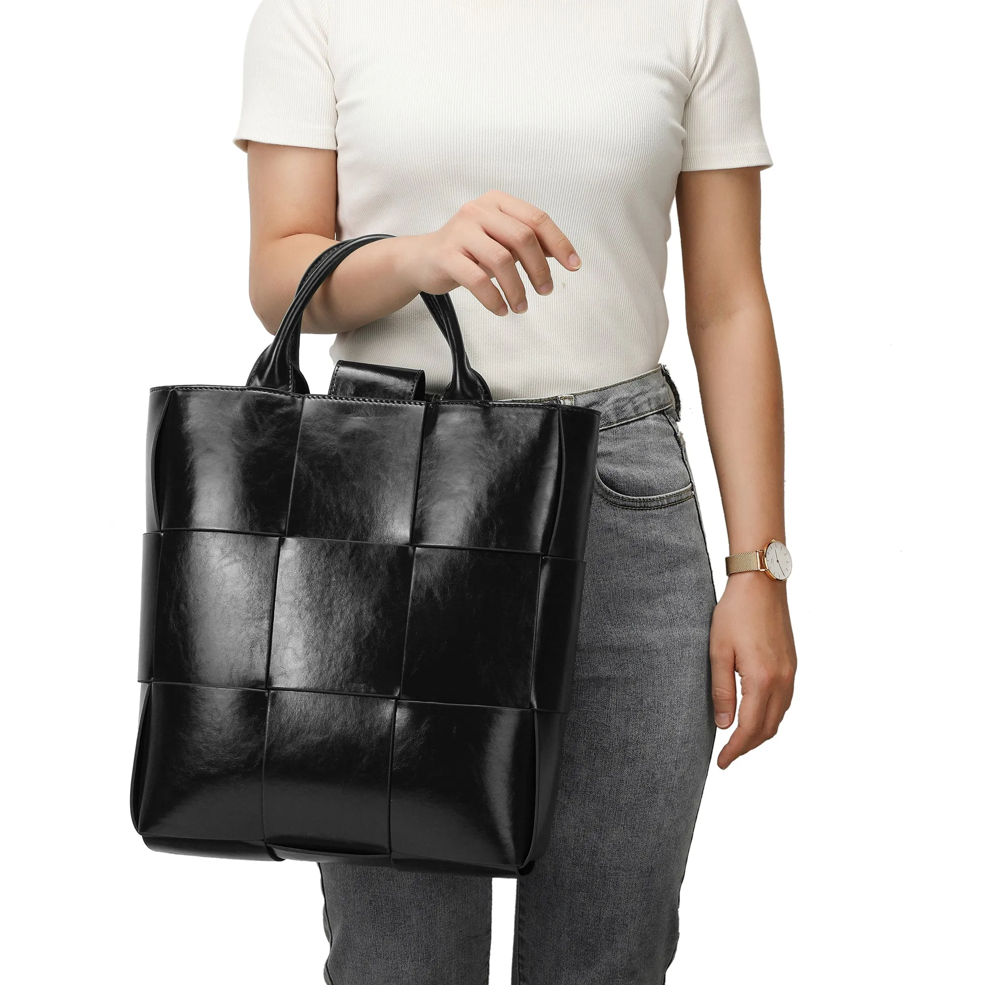 Tiffany & Fred  Woven Leather Top-handle Tote bag