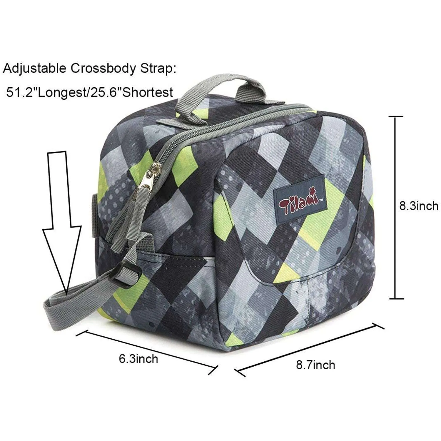 Tilami Green & Grey Triangle 18 Inch Rolling Backpack with Lunch Bag
