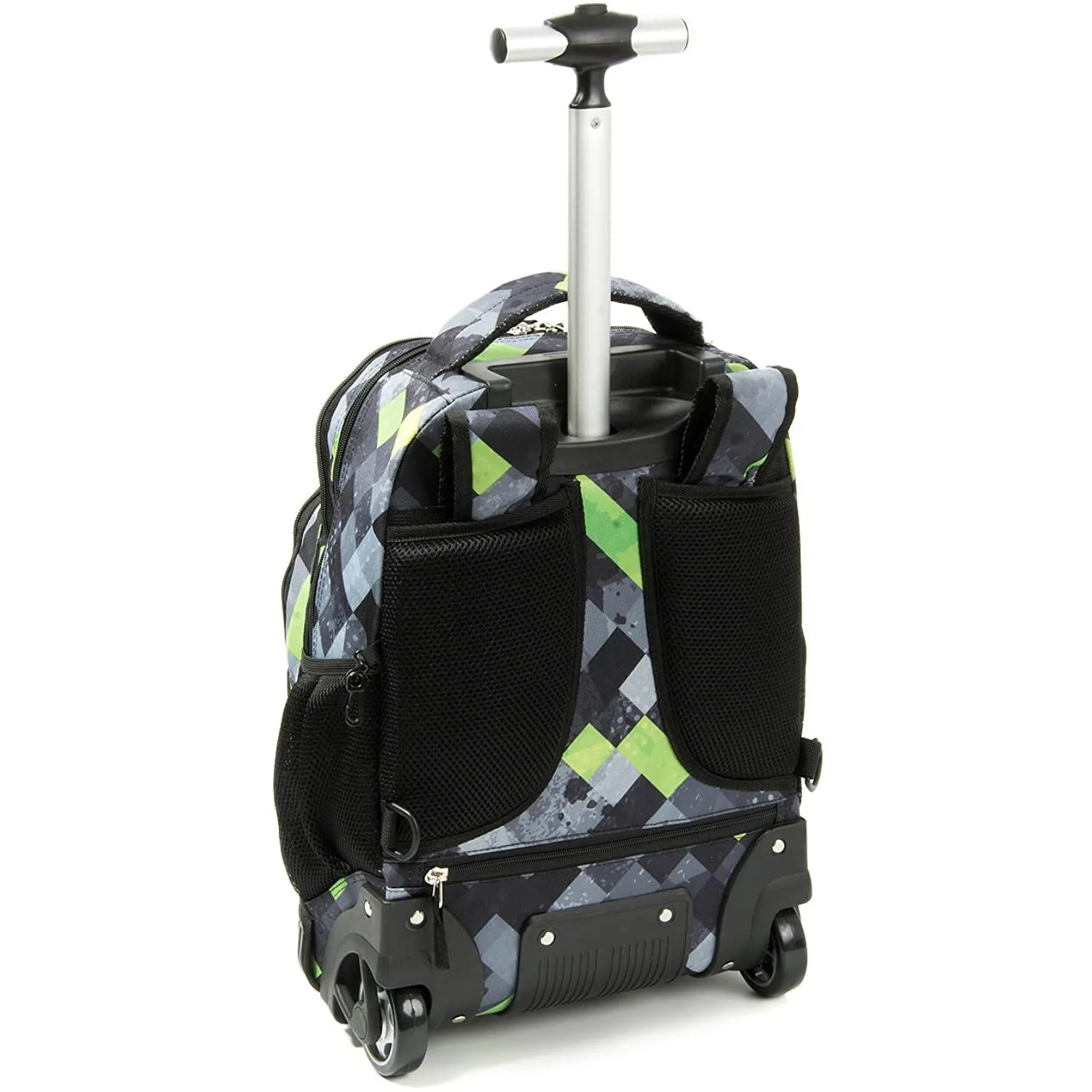 Tilami Green & Grey Triangle 18 Inch Rolling Backpack with Lunch Bag
