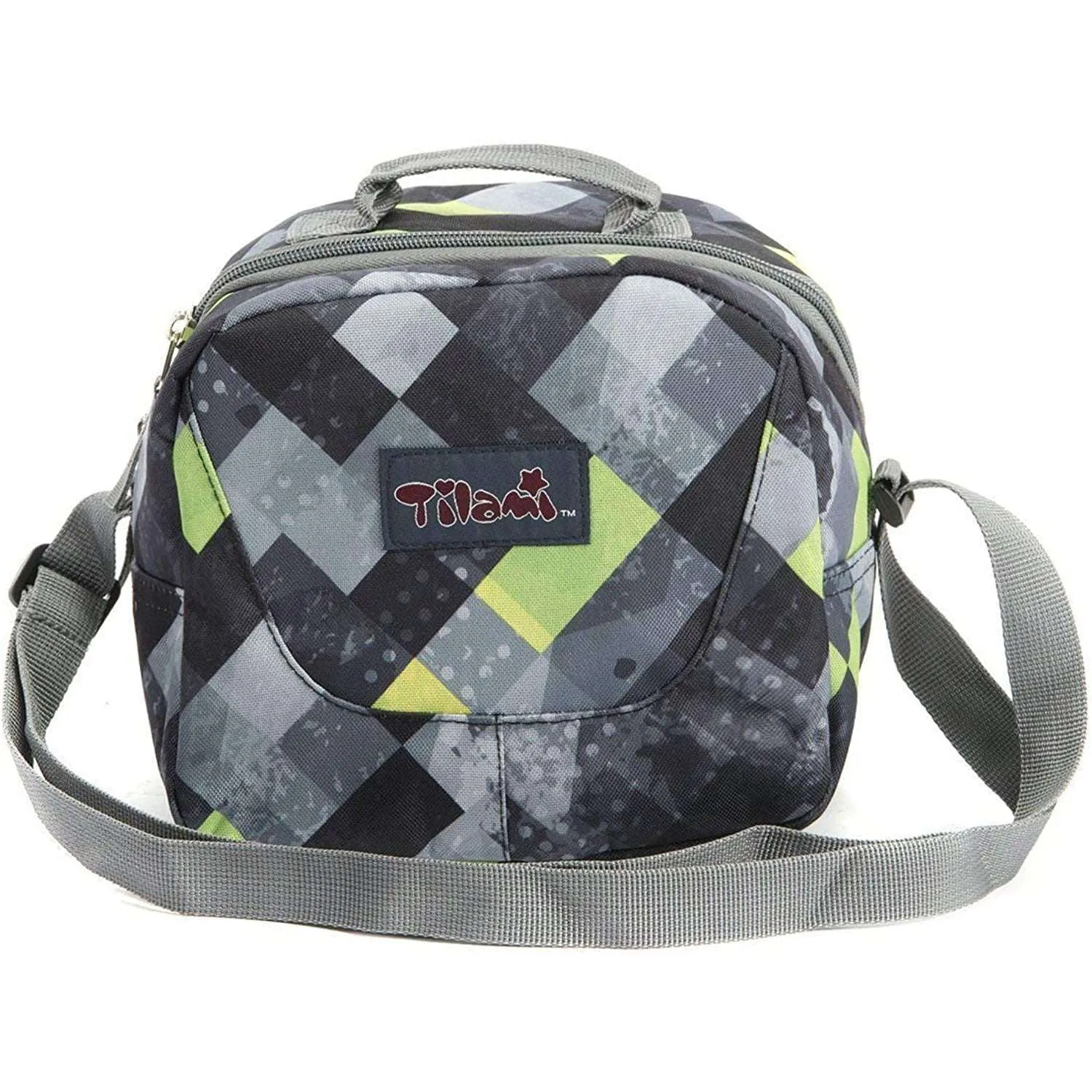 Tilami Green & Grey Triangle 18 Inch Rolling Backpack with Lunch Bag