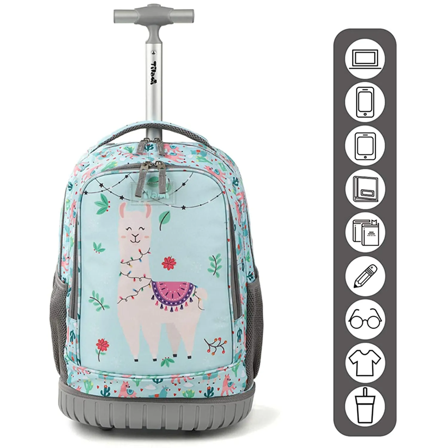 Tilami Light Green Alpaca Rolling Backpack 19 inch Kids Wheeled Backpack