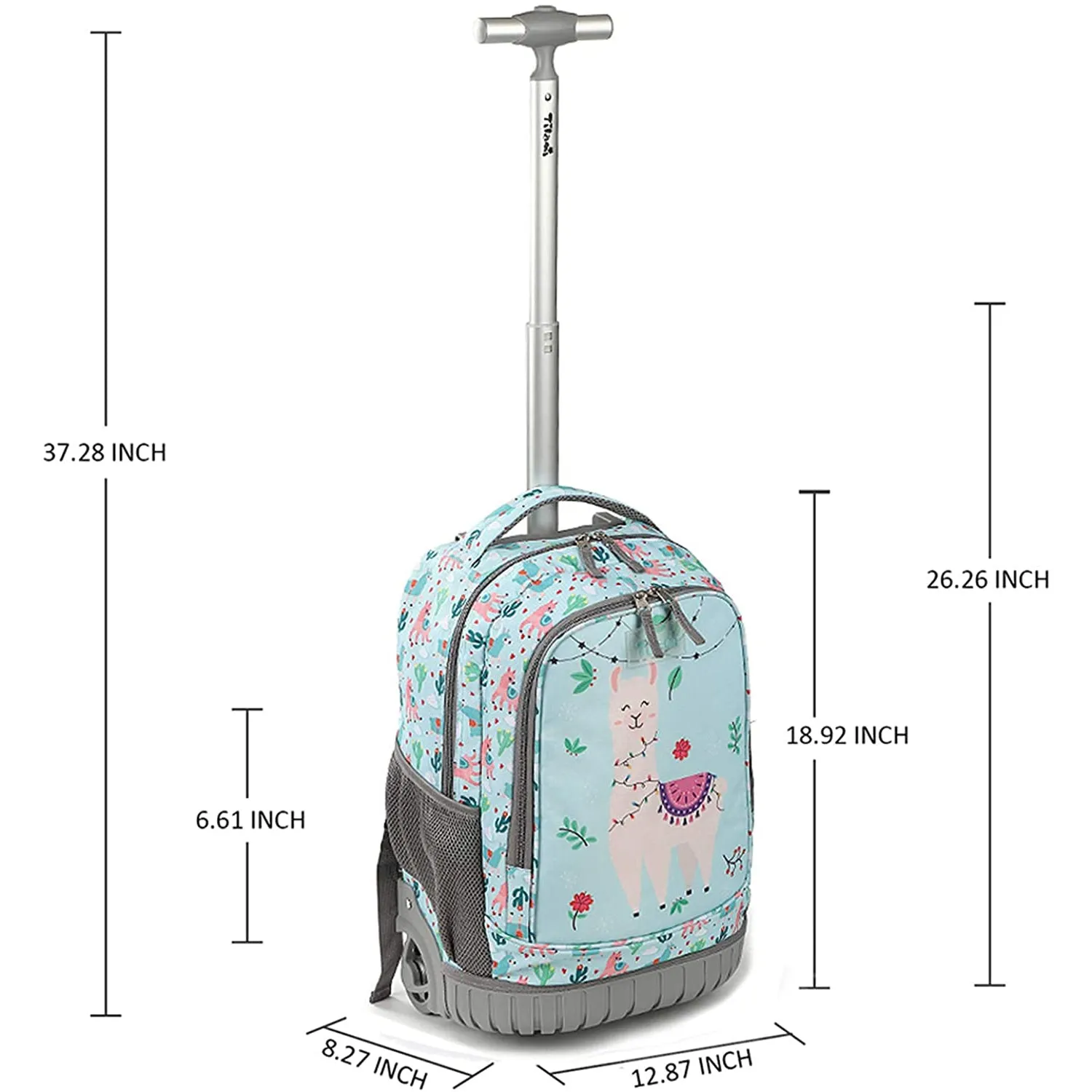 Tilami Light Green Alpaca Rolling Backpack 19 inch Kids Wheeled Backpack
