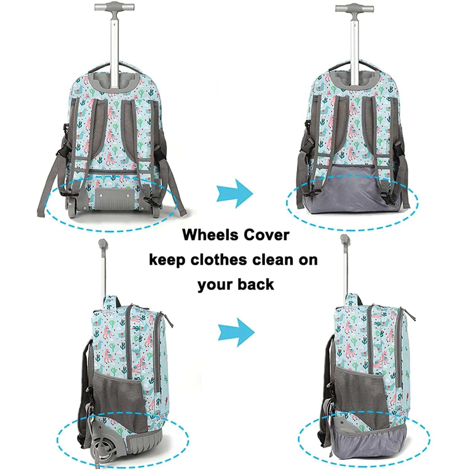 Tilami Light Green Alpaca Rolling Backpack 19 inch Kids Wheeled Backpack