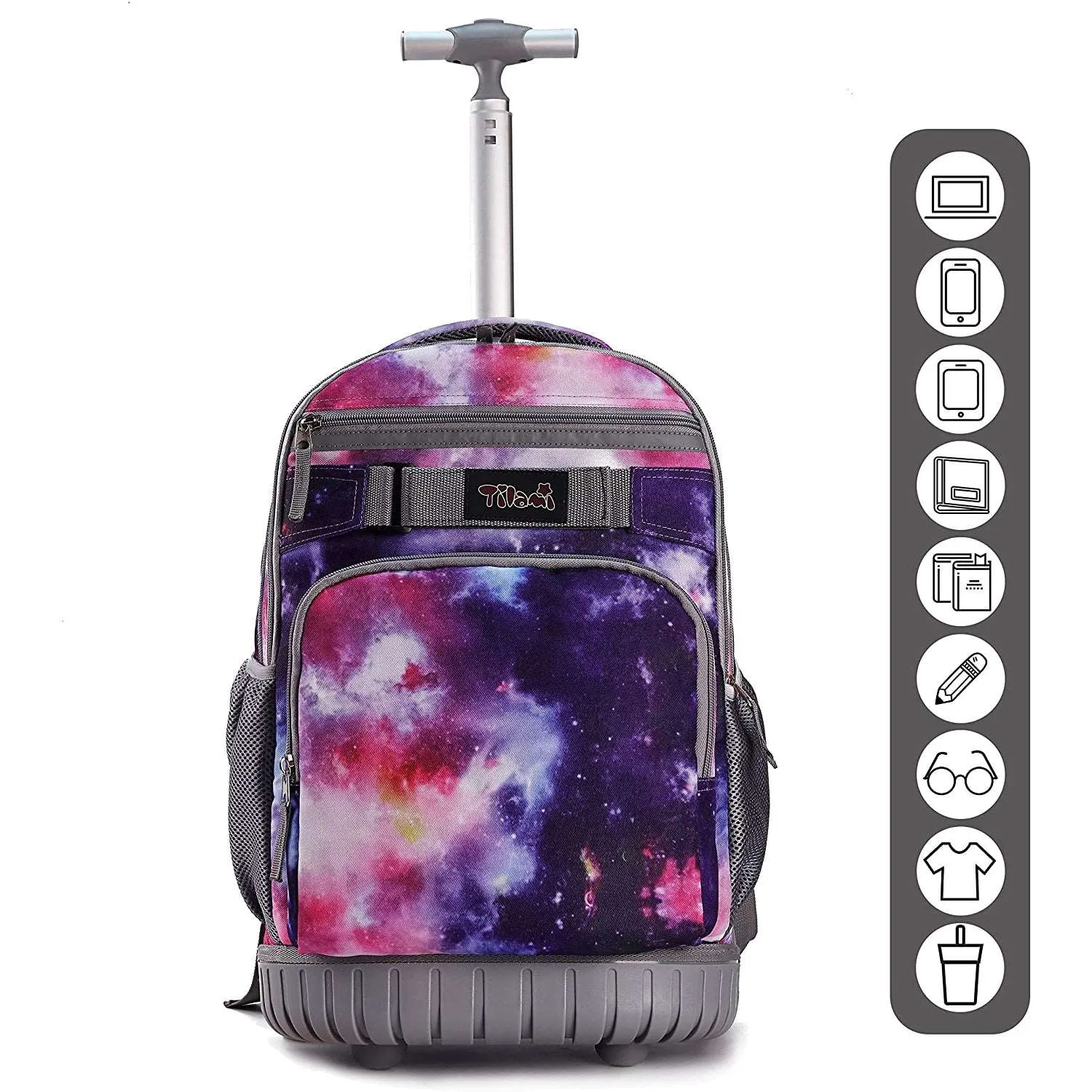 Tilami Purple Galaxy 19-Inch Kids Rolling Backpack W Matching Lunch Bag