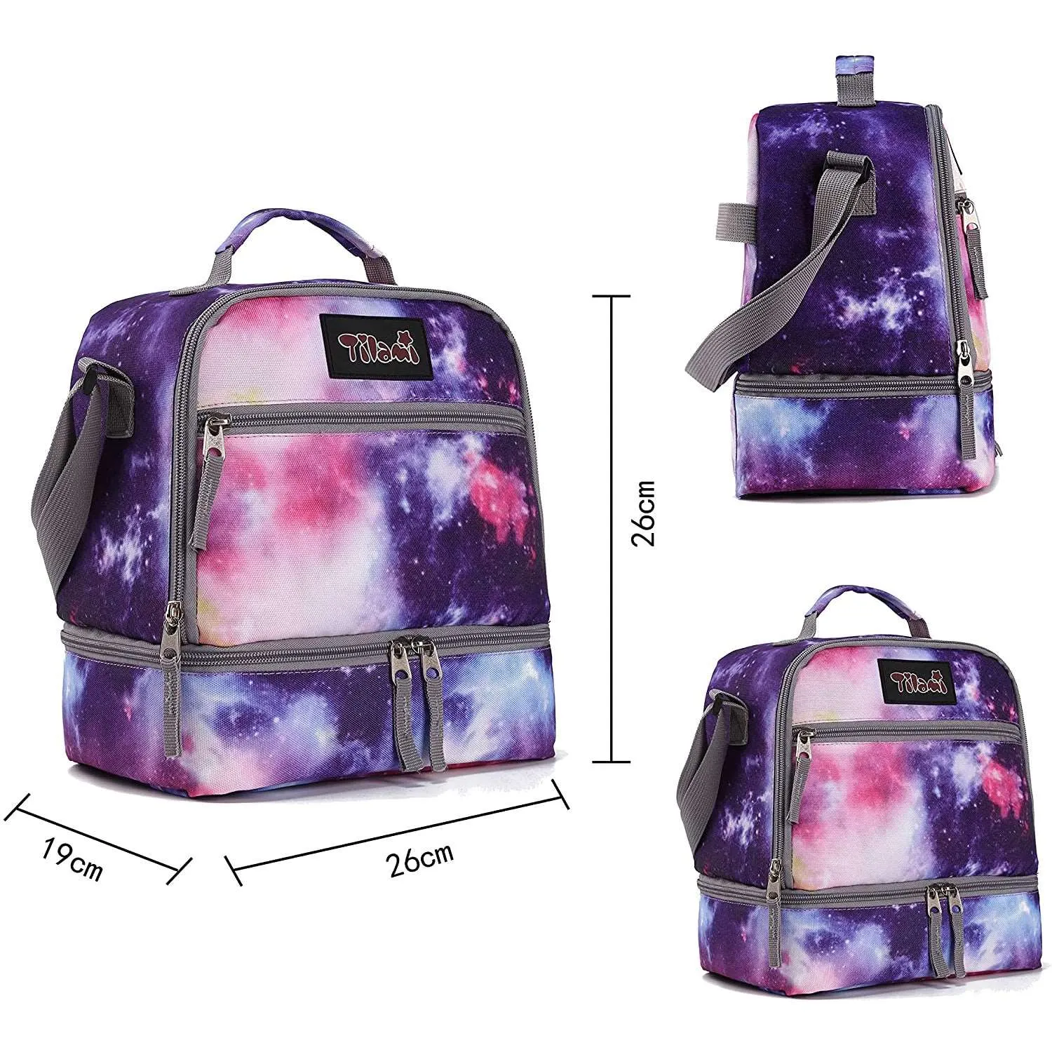 Tilami Purple Galaxy 19-Inch Kids Rolling Backpack W Matching Lunch Bag