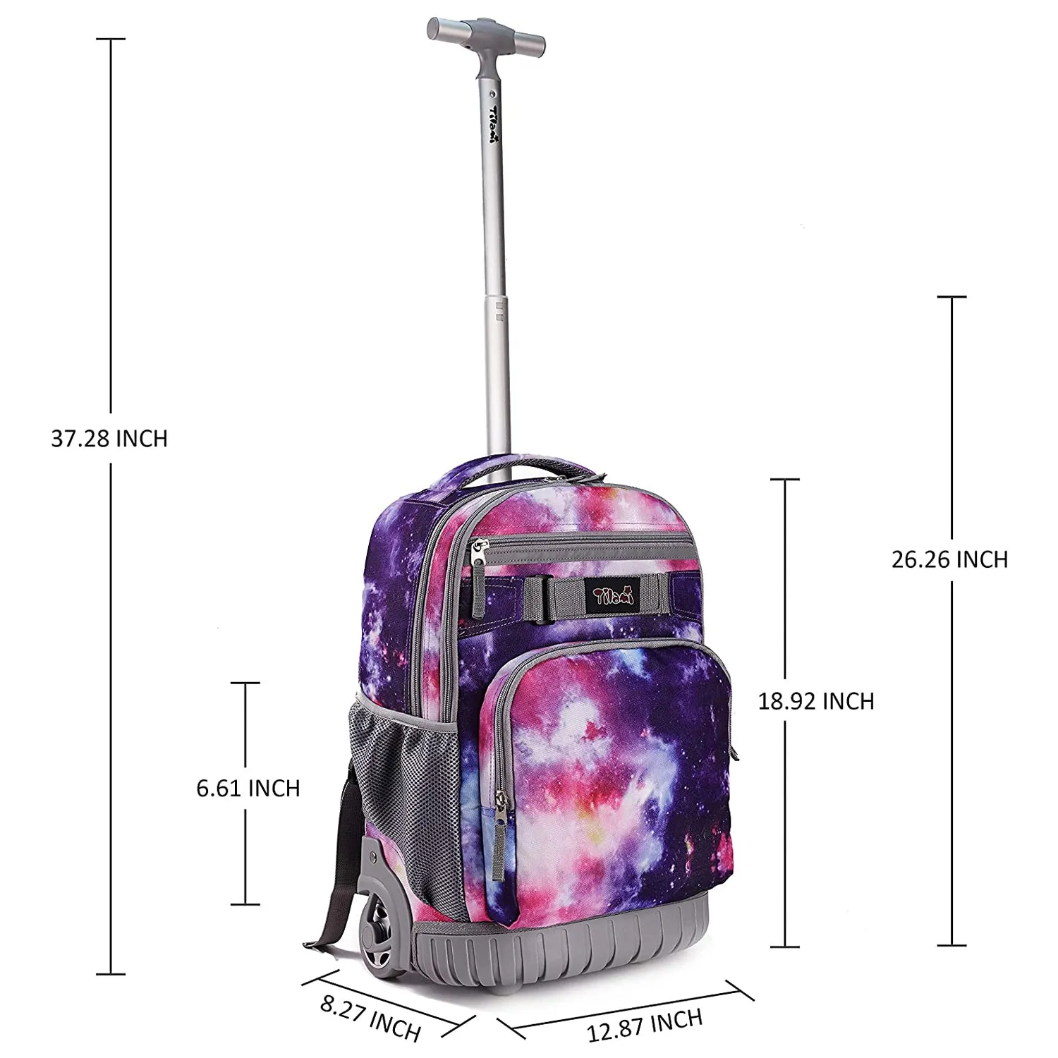 Tilami Purple Galaxy 19-Inch Kids Rolling Backpack W Matching Lunch Bag