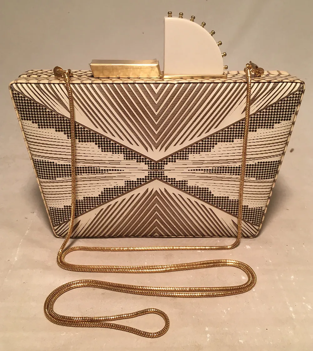 Tonya Hawkes Cream Embossed Patent Leather Clutch