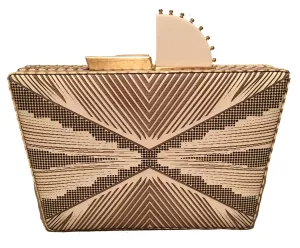 Tonya Hawkes Cream Embossed Patent Leather Clutch