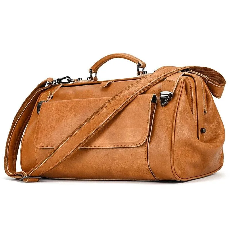 Top Grade Black Coffee Genuine Leather Travel Bag Anti-Theft Design