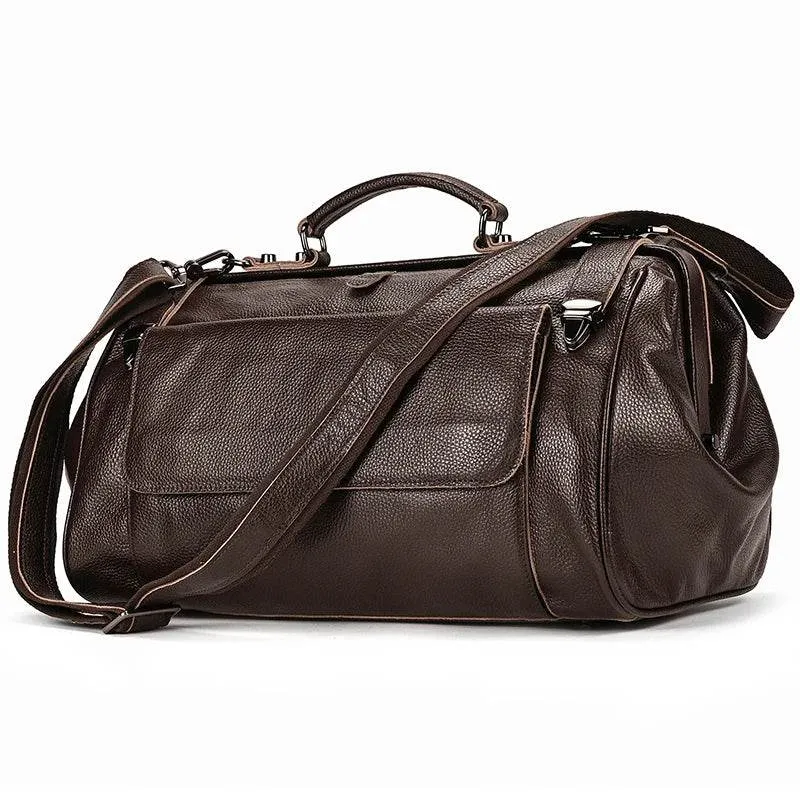 Top Grade Black Coffee Genuine Leather Travel Bag Anti-Theft Design
