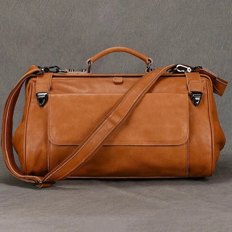Top Grade Black Coffee Genuine Leather Travel Bag Anti-Theft Design