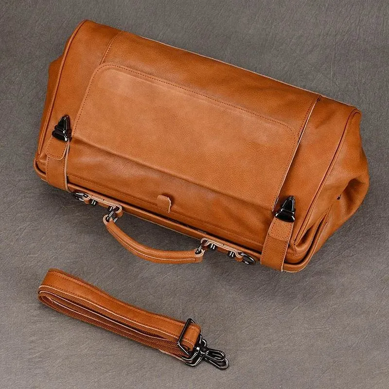 Top Grade Black Coffee Genuine Leather Travel Bag Anti-Theft Design