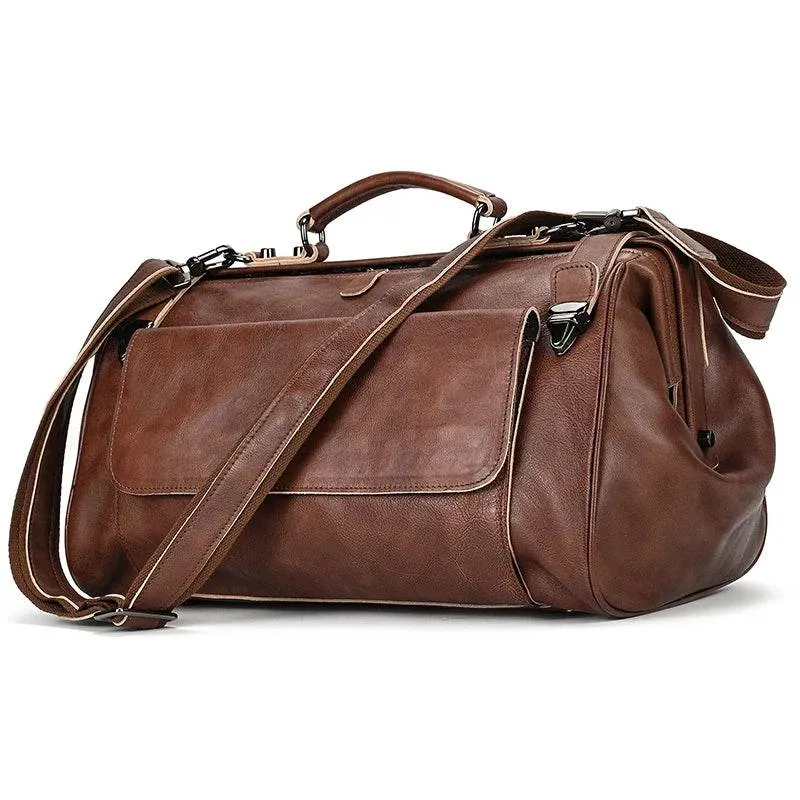Top Grade Black Coffee Genuine Leather Travel Bag Anti-Theft Design