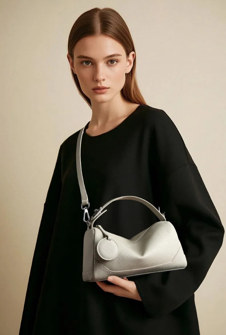 Top Layer Cowhide Genuine Leather Handbag with Crossbody Strap