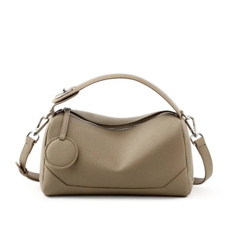 Top Layer Cowhide Genuine Leather Handbag with Crossbody Strap