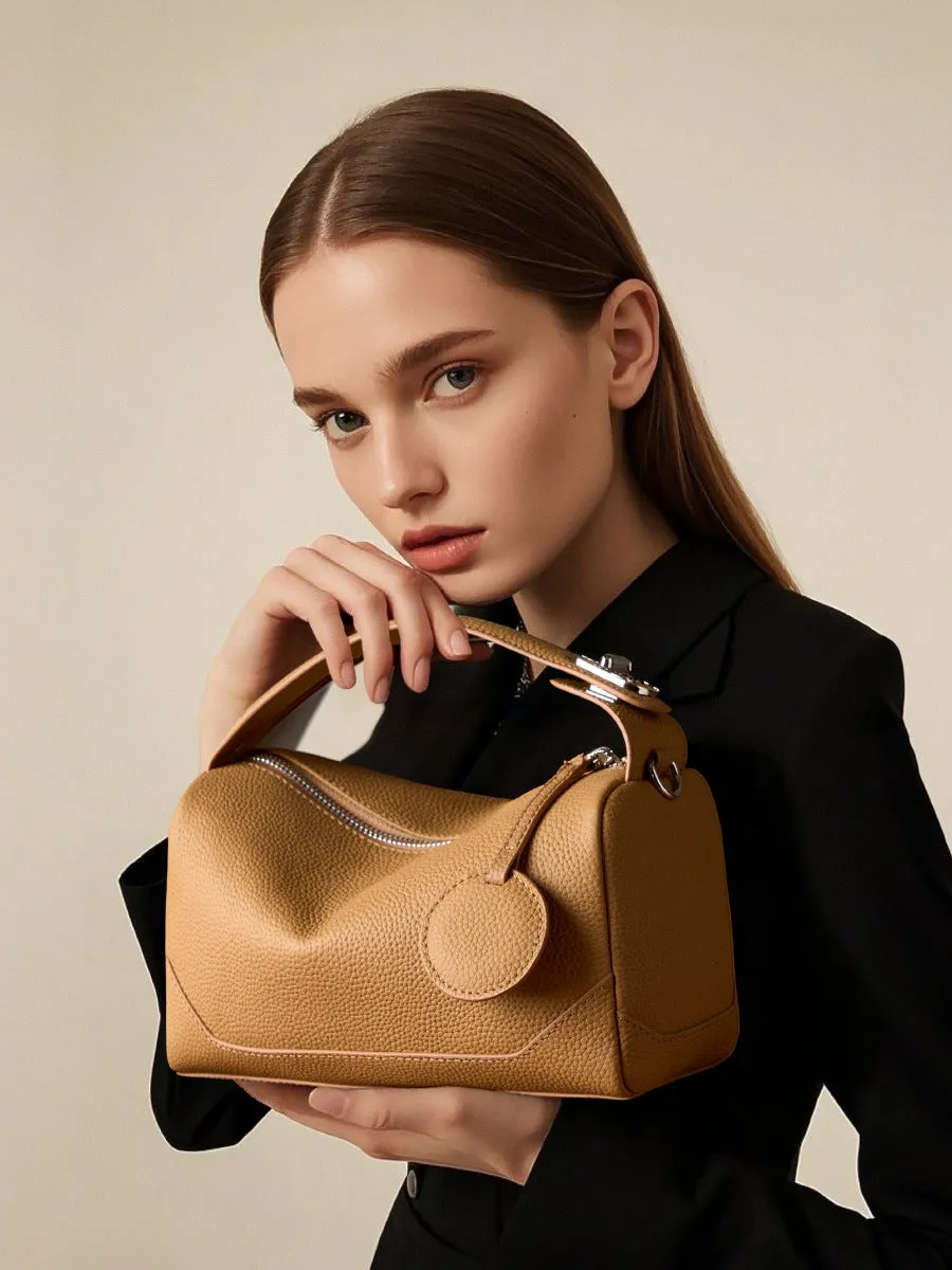 Top Layer Cowhide Genuine Leather Handbag with Crossbody Strap