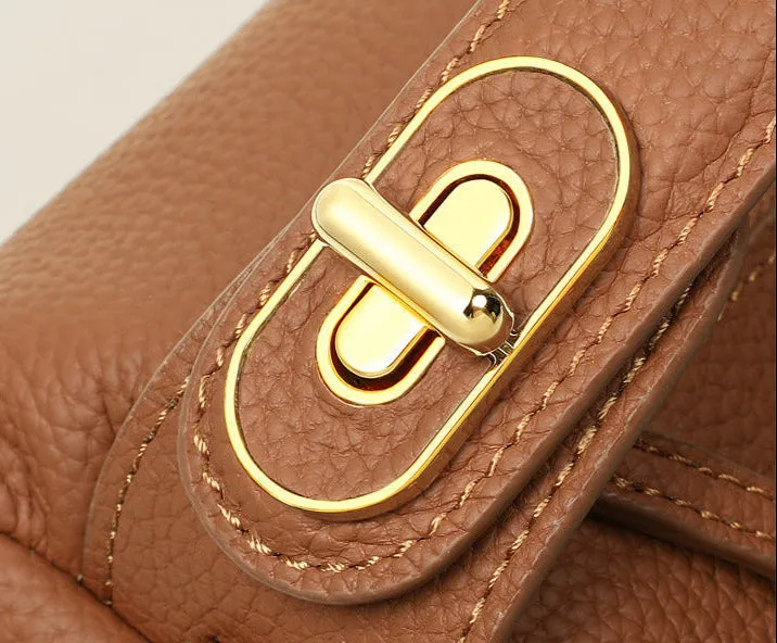 Top Layer Cowhide Genuine Leather Handbag with Crossbody Strap