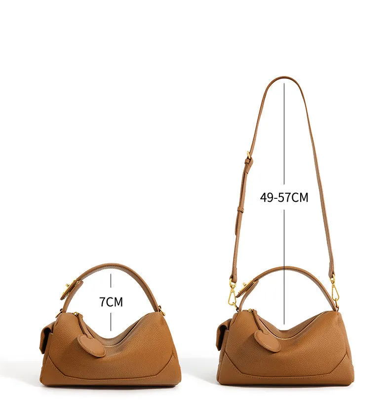 Top Layer Cowhide Genuine Leather Handbag with Crossbody Strap
