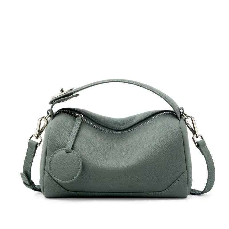 Top Layer Cowhide Genuine Leather Handbag with Crossbody Strap
