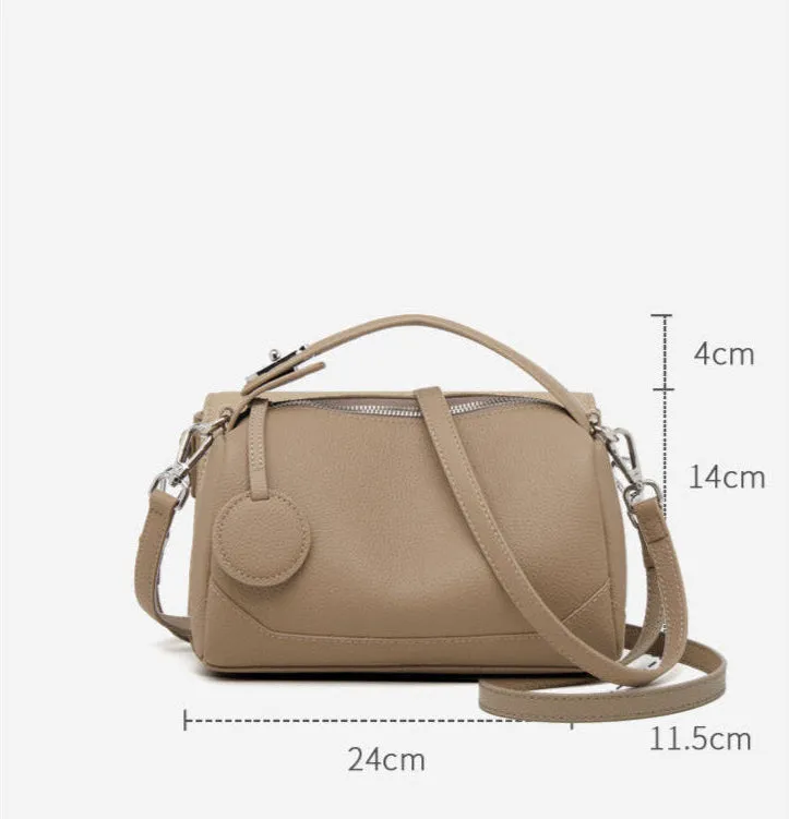 Top Layer Cowhide Genuine Leather Handbag with Crossbody Strap