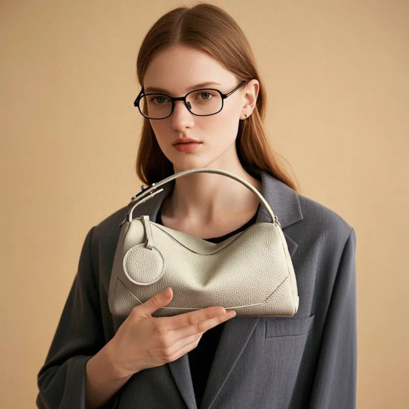 Top Layer Cowhide Genuine Leather Handbag with Crossbody Strap