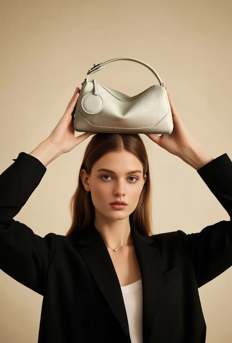 Top Layer Cowhide Genuine Leather Handbag with Crossbody Strap