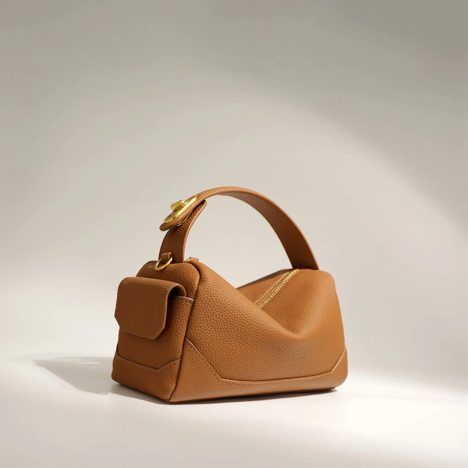 Top Layer Cowhide Genuine Leather Handbag with Crossbody Strap