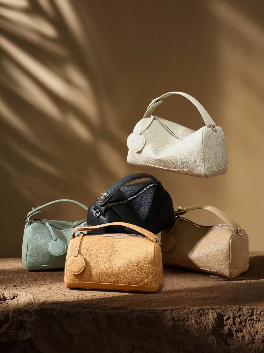 Top Layer Cowhide Genuine Leather Handbag with Crossbody Strap