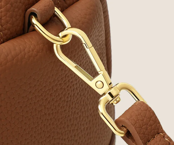 Top Layer Cowhide Genuine Leather Handbag with Crossbody Strap