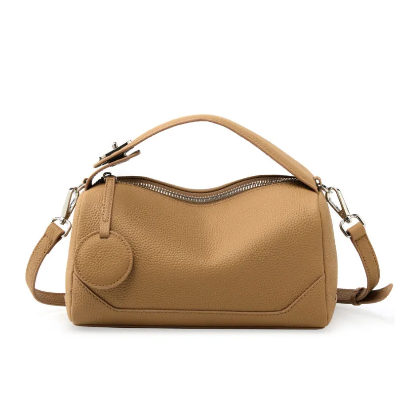 Top Layer Cowhide Genuine Leather Handbag with Crossbody Strap
