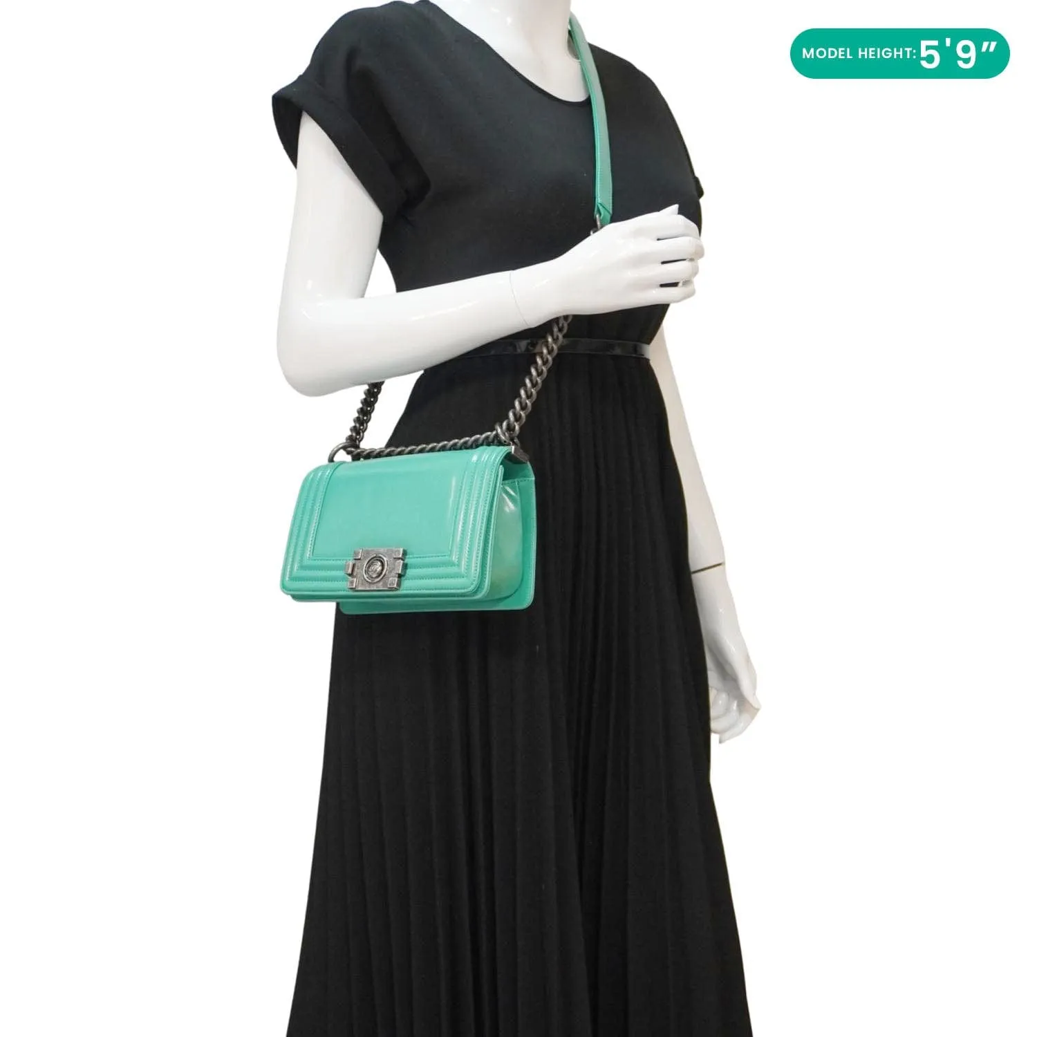 Top Quality Chanel Boy Small Patent Leather Shoulder Bag Green