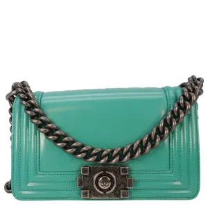 Top Quality Chanel Boy Small Patent Leather Shoulder Bag Green
