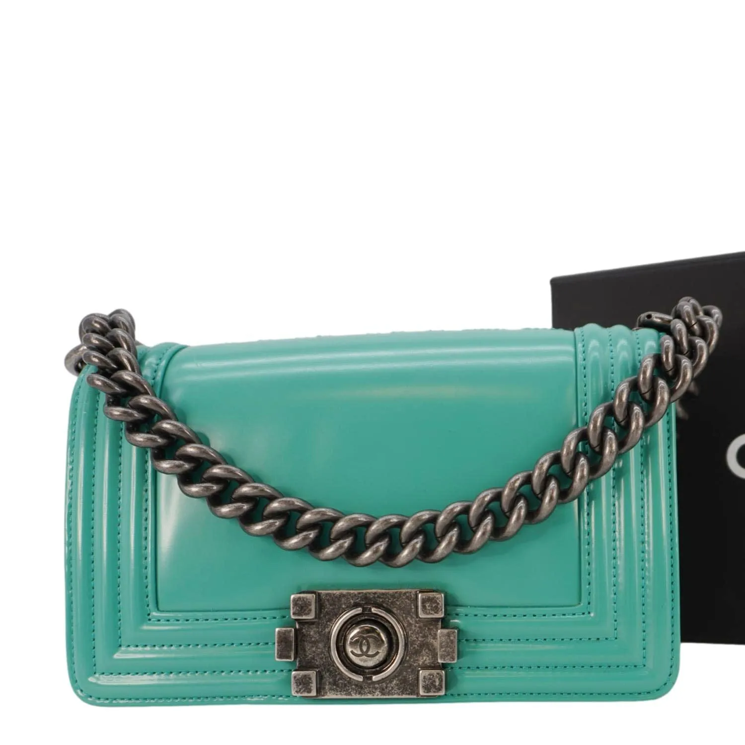 Top Quality Chanel Boy Small Patent Leather Shoulder Bag Green