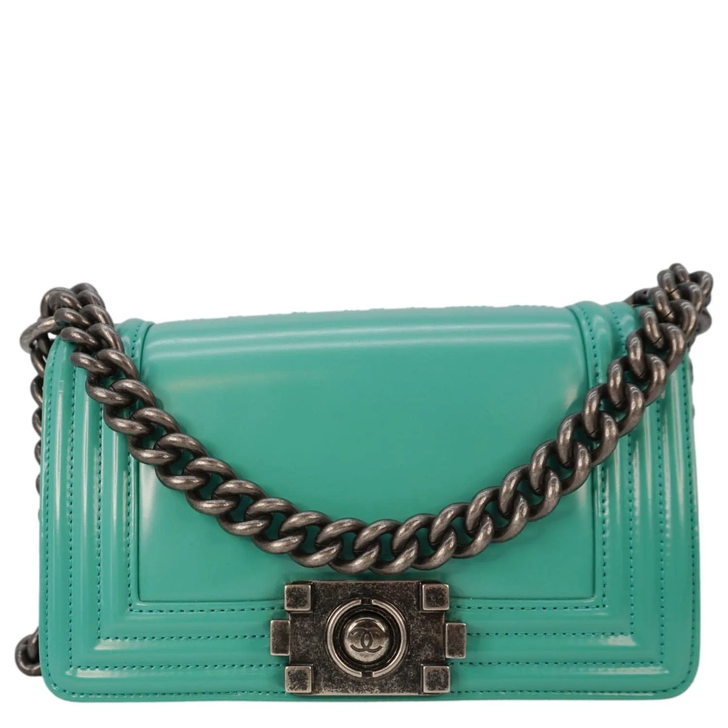 Top Quality Chanel Boy Small Patent Leather Shoulder Bag Green