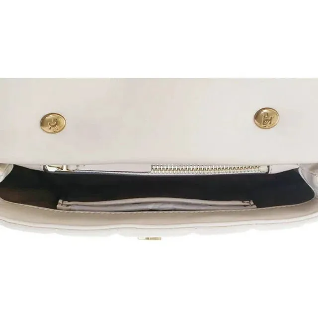 Tory Burch Kira Ivory White Small Brie Leather Top Handle Quilted Handbag New