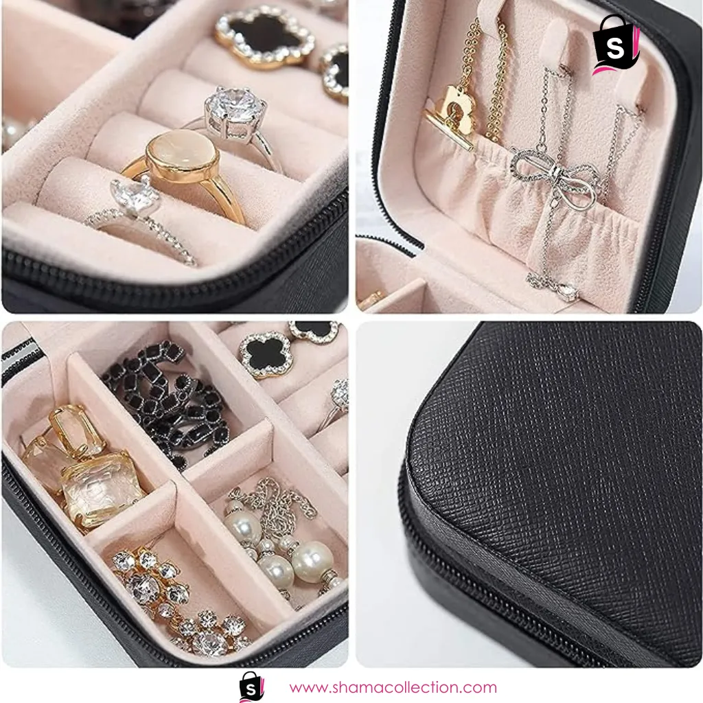 Travel Jewellery Organizer – Stylish Portable PU Leather Case for Rings, Earrings, Necklaces, etc.