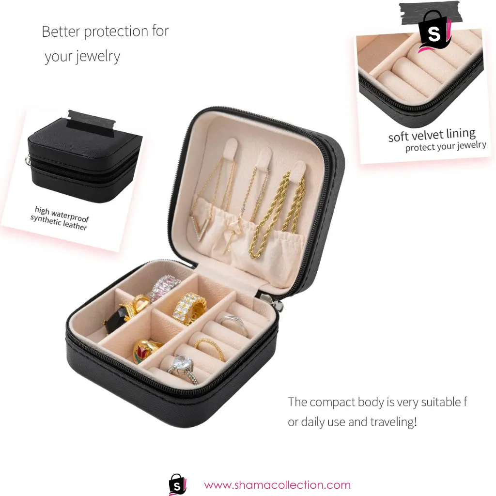 Travel Jewellery Organizer – Stylish Portable PU Leather Case for Rings, Earrings, Necklaces, etc.