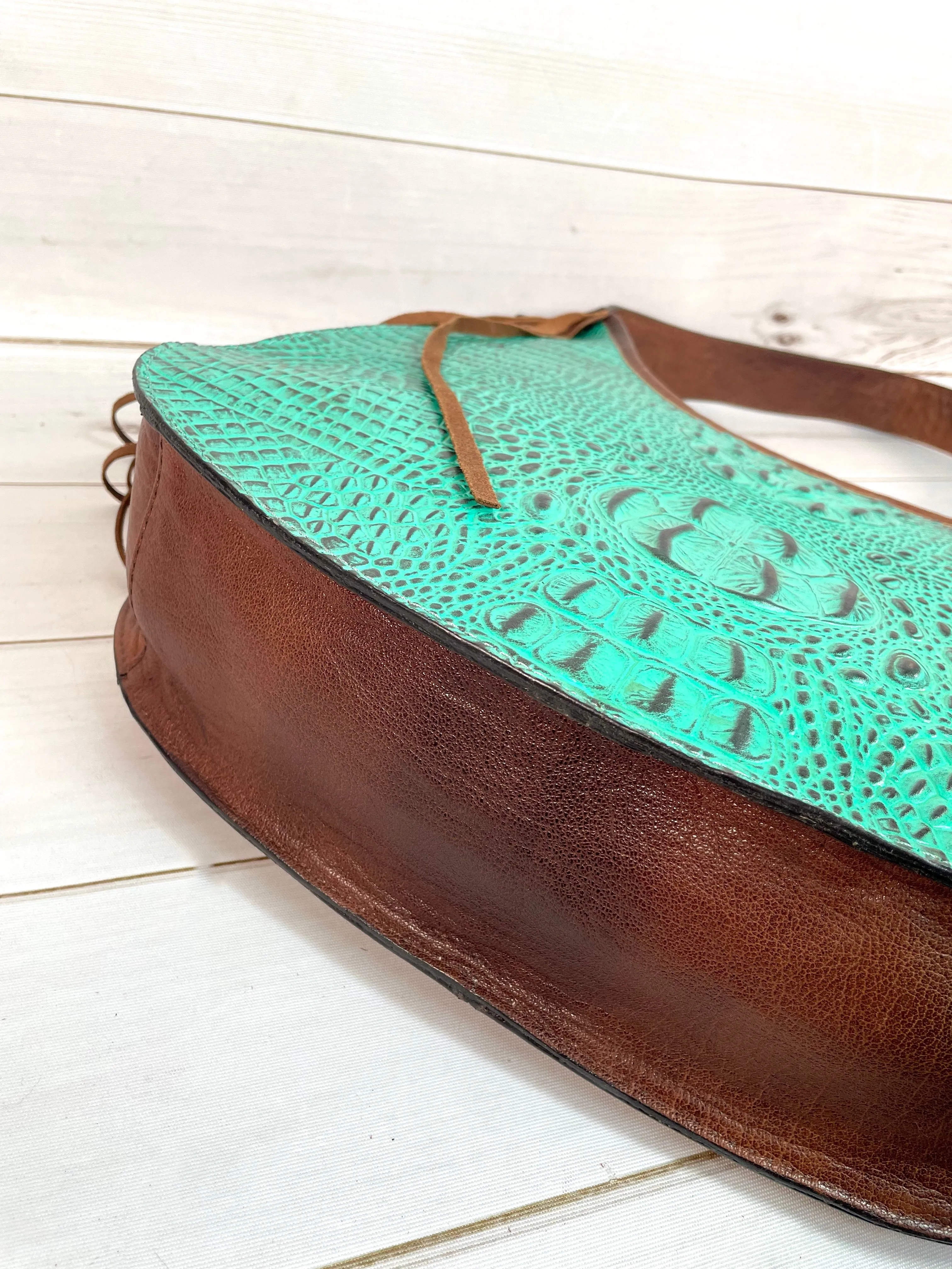 Turquoise and Brown Alligator Pattern Leather Hobo