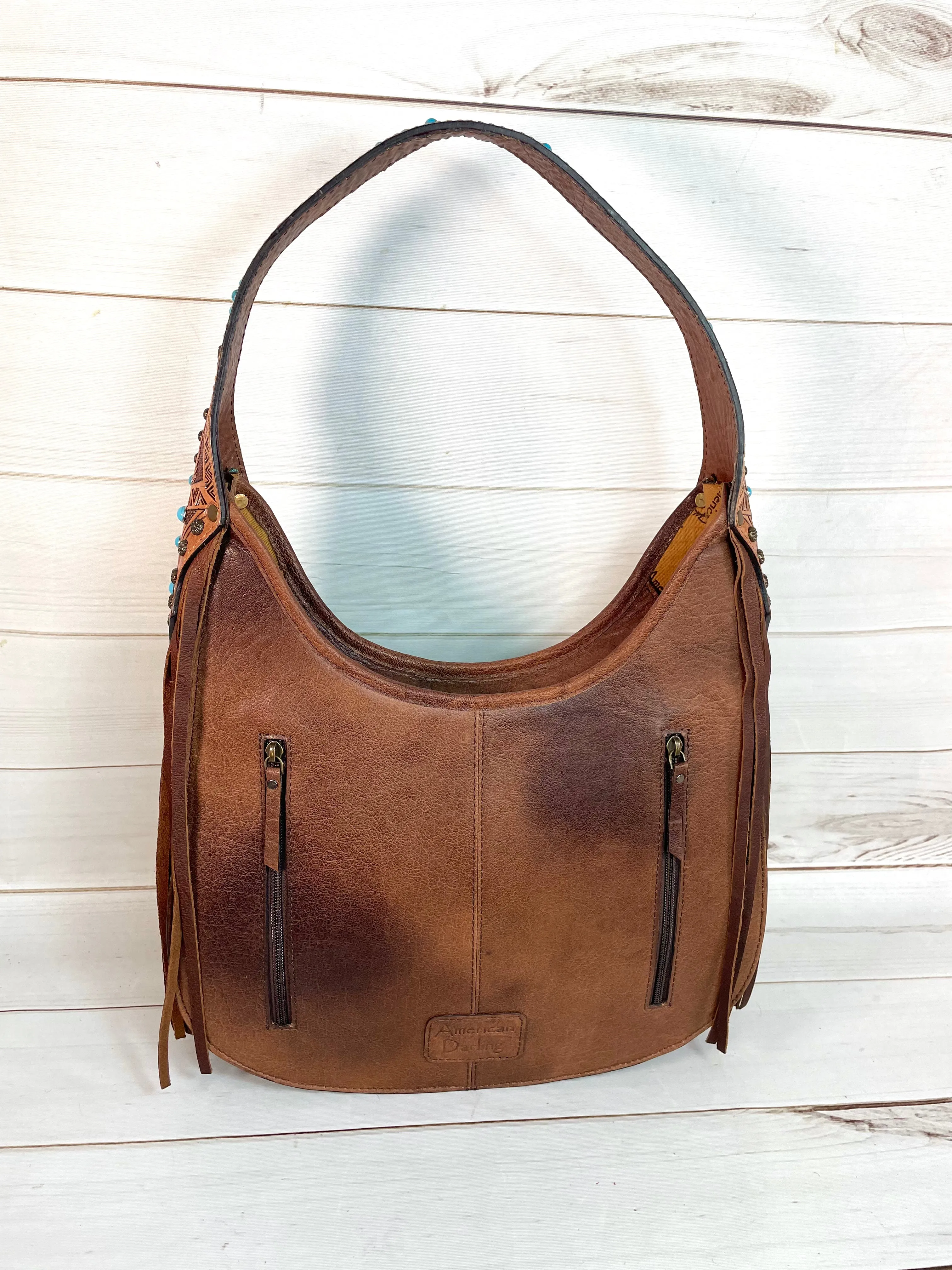 Turquoise and Brown Alligator Pattern Leather Hobo