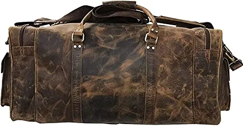 TUZECH Handmade Large Leather Luggage Duffel Weekender Travel Overnight Carry One Duffel Bag For Men (24 Inches)